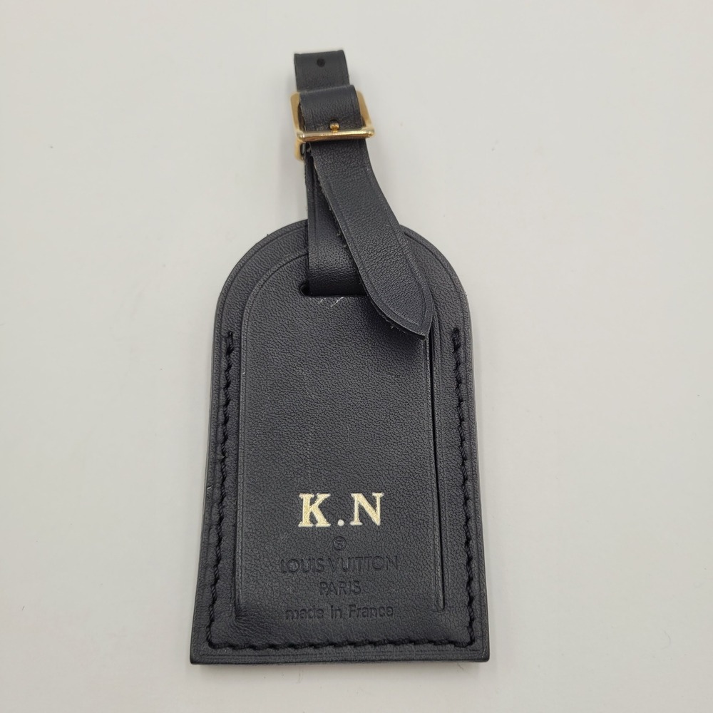 Louis Vuitton Black Taiga Leather Luggage Tag Gold Hardware Initials K.N France